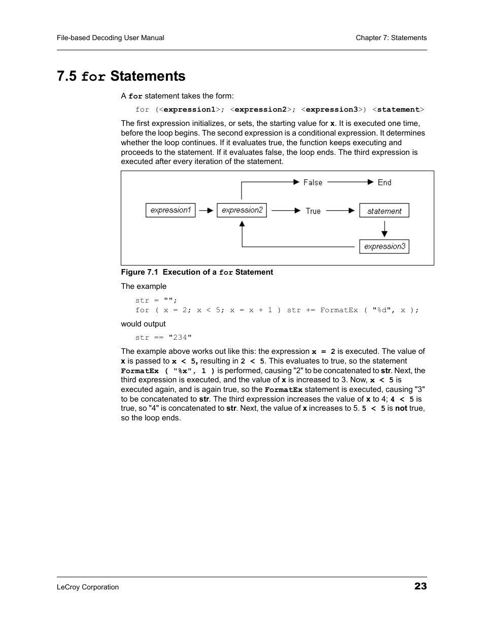 5 for statements, Figure 7.1 execution of a for | Teledyne LeCroy Protocol Analyzers File-Based Decoding User Manual User Manual | Page 29 / 82