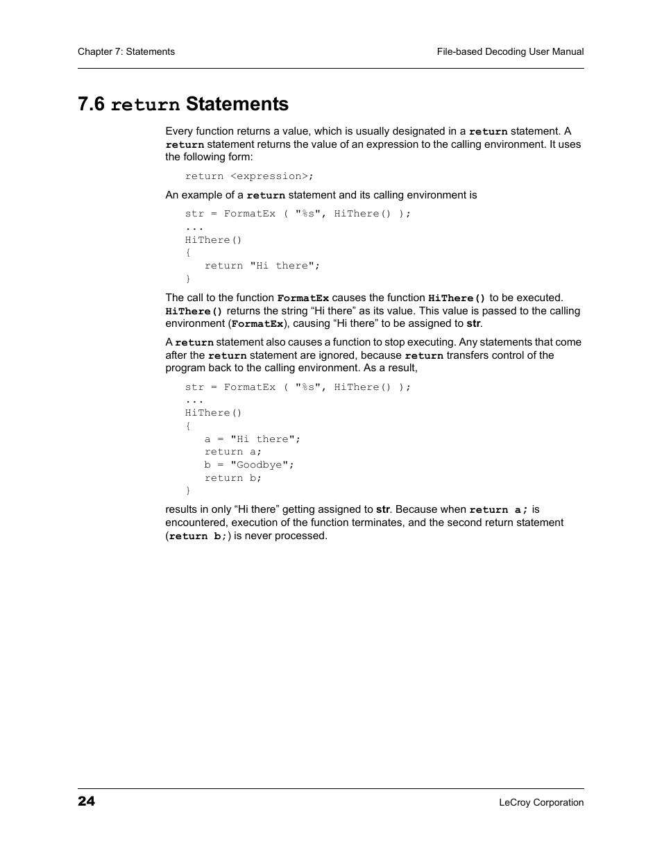 6 return statements | Teledyne LeCroy Protocol Analyzers File-Based Decoding User Manual User Manual | Page 30 / 82