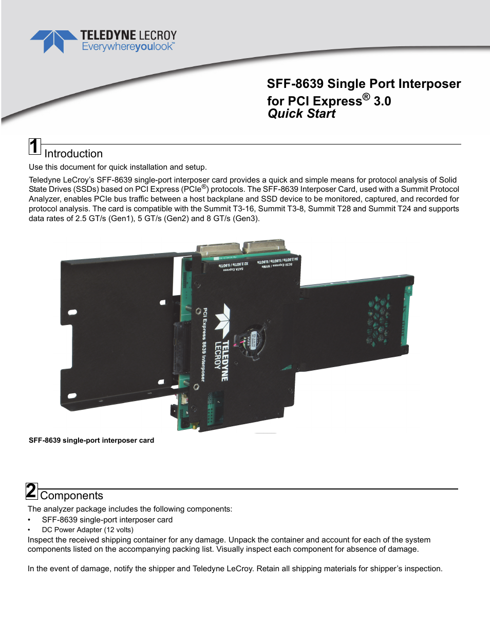 Teledyne LeCroy SFF-8639 Single Port Interposer QSG User Manual | 2 pages