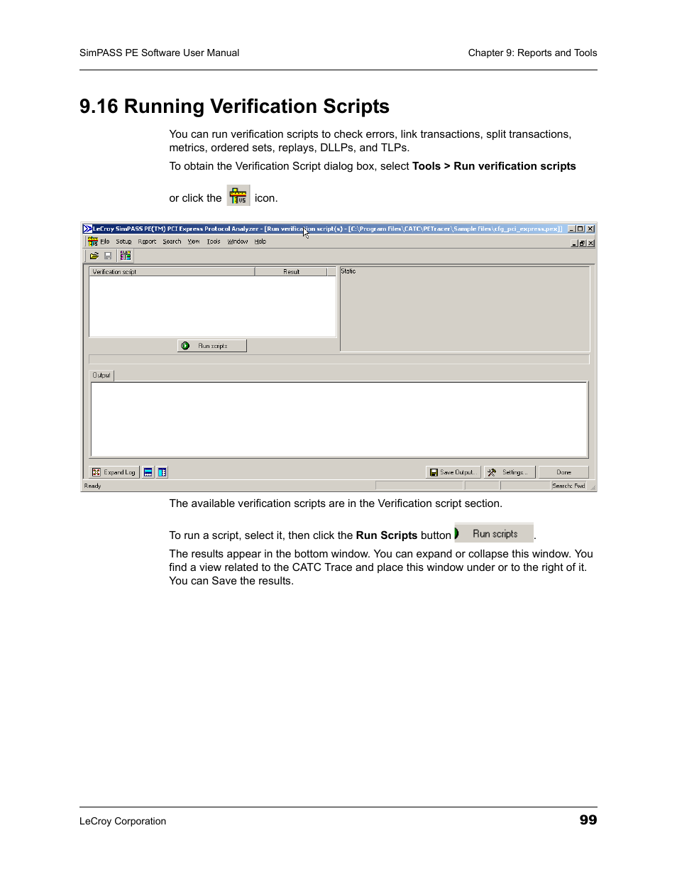 16 running verification scripts | Teledyne LeCroy SimPASS PE PCI Express Software User Manual User Manual | Page 105 / 120