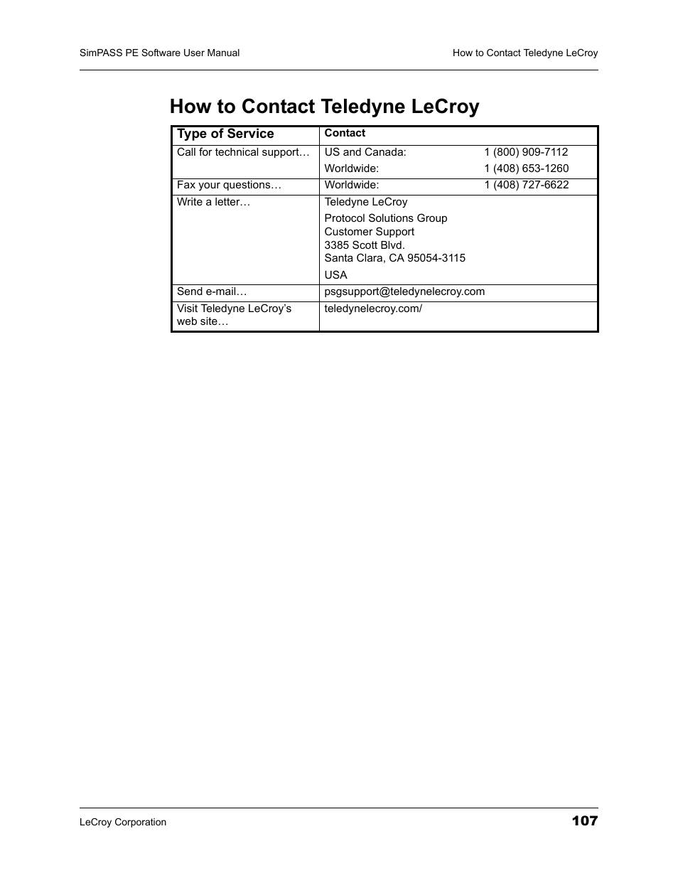 How to contact teledyne lecroy, How to contact lecroy | Teledyne LeCroy SimPASS PE PCI Express Software User Manual User Manual | Page 113 / 120