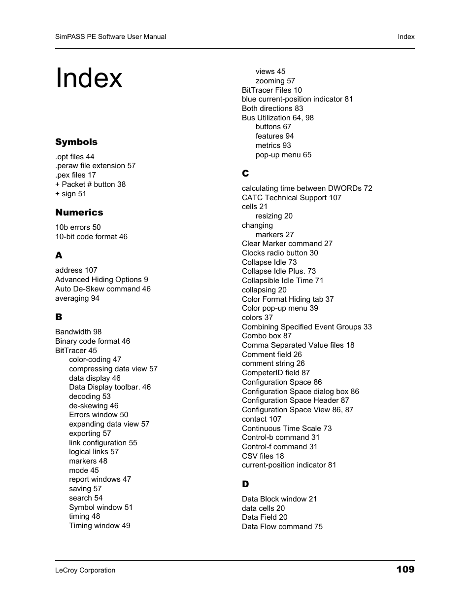 Index | Teledyne LeCroy SimPASS PE PCI Express Software User Manual User Manual | Page 115 / 120
