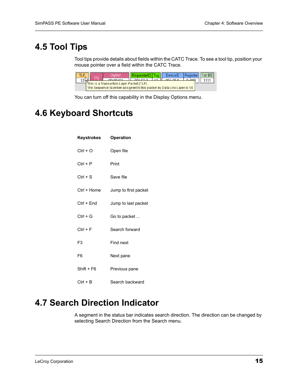 5 tool tips, 6 keyboard shortcuts, 7 search direction indicator | Teledyne LeCroy SimPASS PE PCI Express Software User Manual User Manual | Page 21 / 120