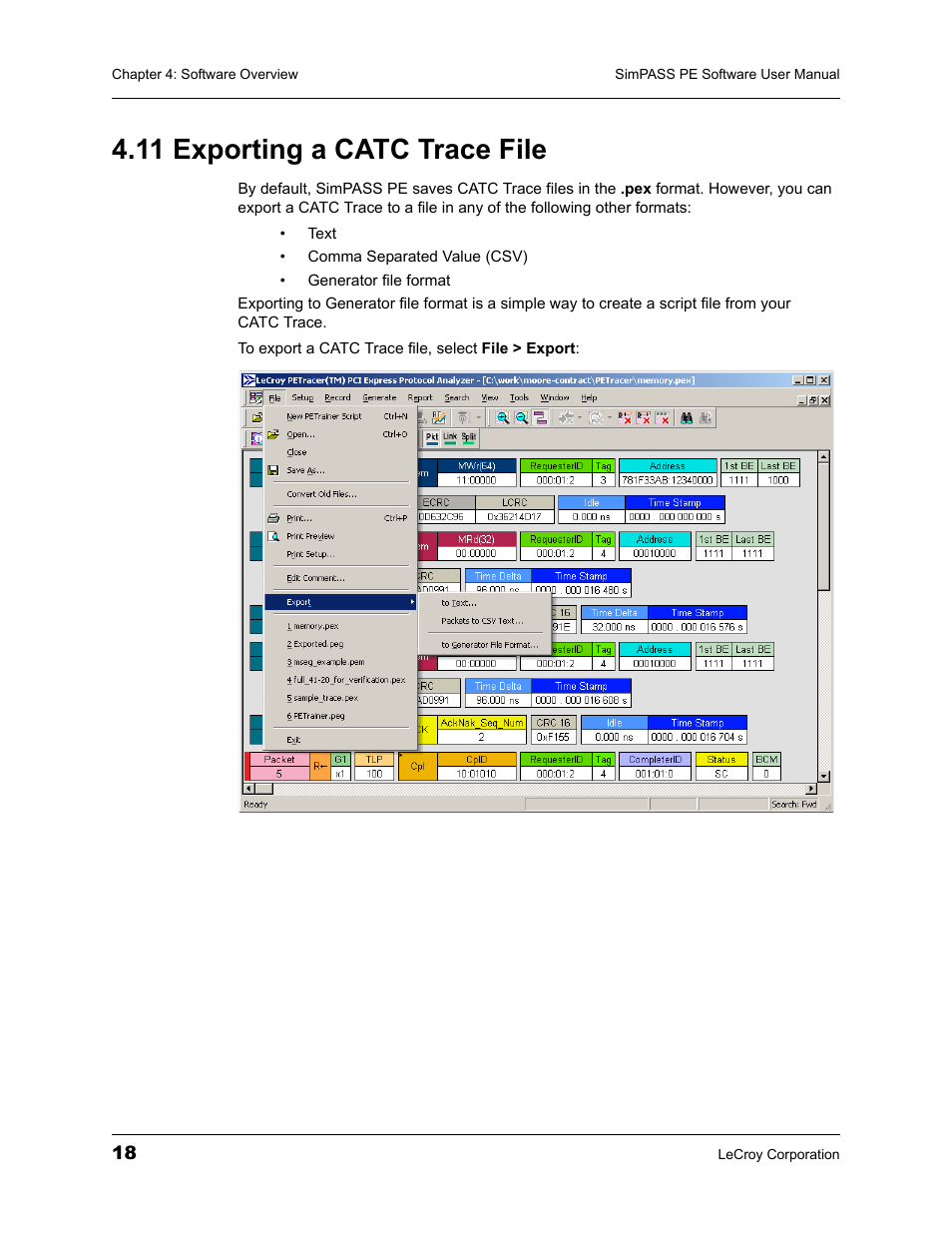 11 exporting a catc trace file | Teledyne LeCroy SimPASS PE PCI Express Software User Manual User Manual | Page 24 / 120
