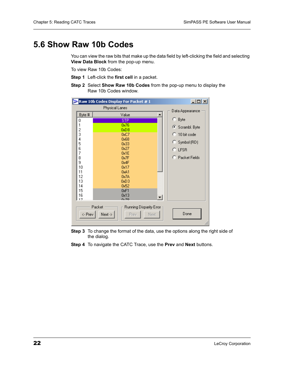 6 show raw 10b codes | Teledyne LeCroy SimPASS PE PCI Express Software User Manual User Manual | Page 28 / 120