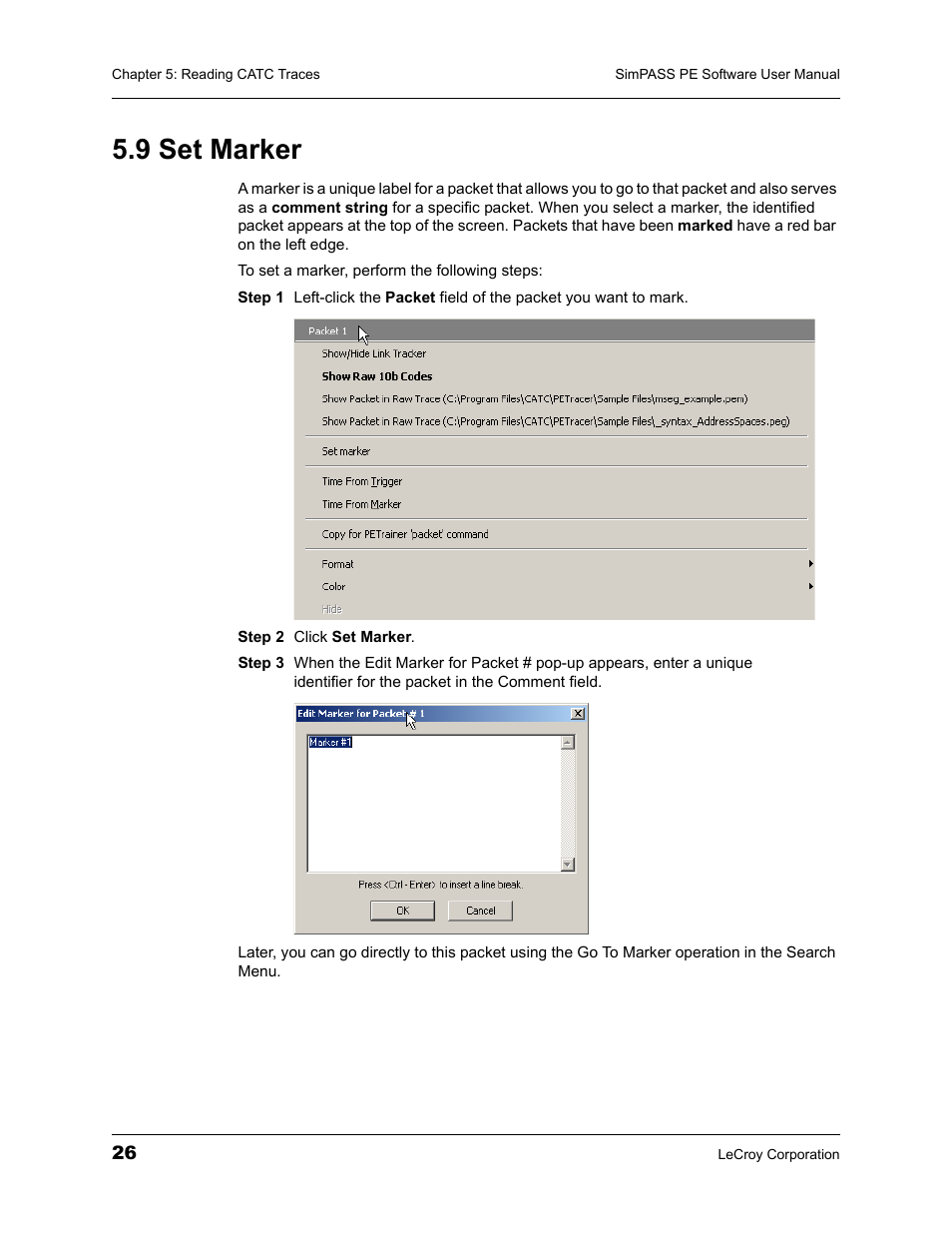 9 set marker | Teledyne LeCroy SimPASS PE PCI Express Software User Manual User Manual | Page 32 / 120