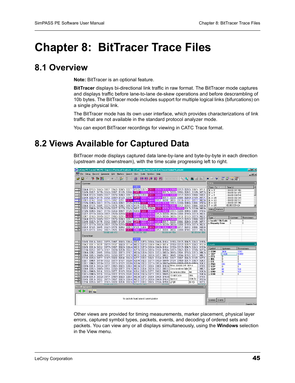 Chapter 8: bittracer trace files, 1 overview, 2 views available for captured data | Chapter 8, Bittracer trace files, 1 overview 8.2 views available for captured data | Teledyne LeCroy SimPASS PE PCI Express Software User Manual User Manual | Page 51 / 120