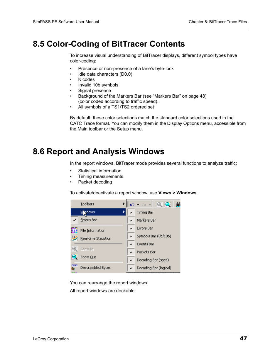 5 color-coding of bittracer contents, 6 report and analysis windows | Teledyne LeCroy SimPASS PE PCI Express Software User Manual User Manual | Page 53 / 120