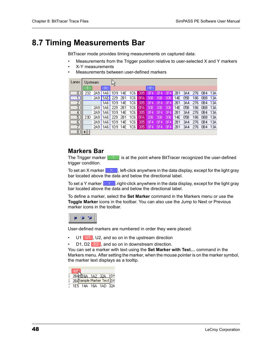 7 timing measurements bar, Markers bar | Teledyne LeCroy SimPASS PE PCI Express Software User Manual User Manual | Page 54 / 120