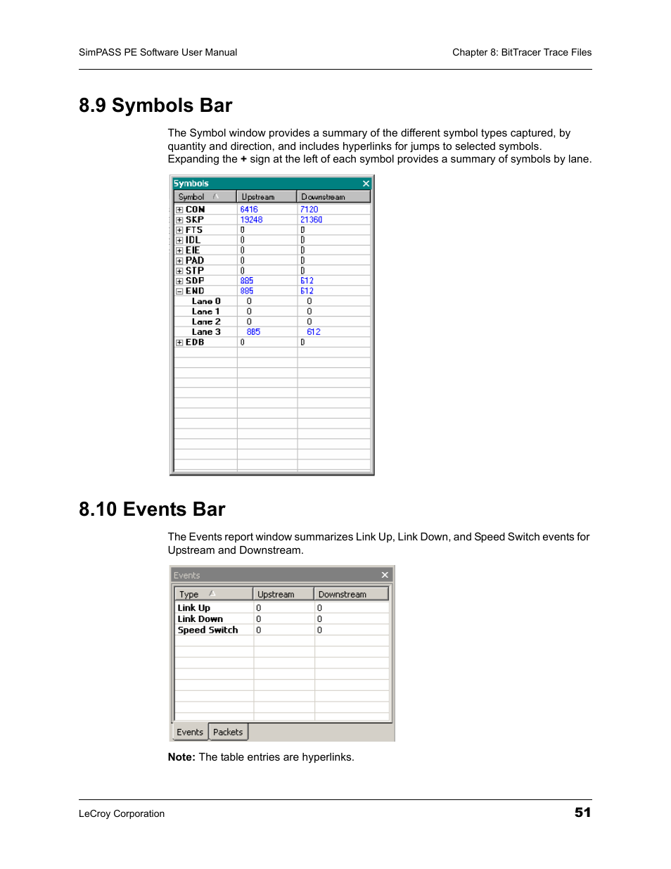 9 symbols bar, 10 events bar, 9 symbols bar 8.10 events bar | Teledyne LeCroy SimPASS PE PCI Express Software User Manual User Manual | Page 57 / 120