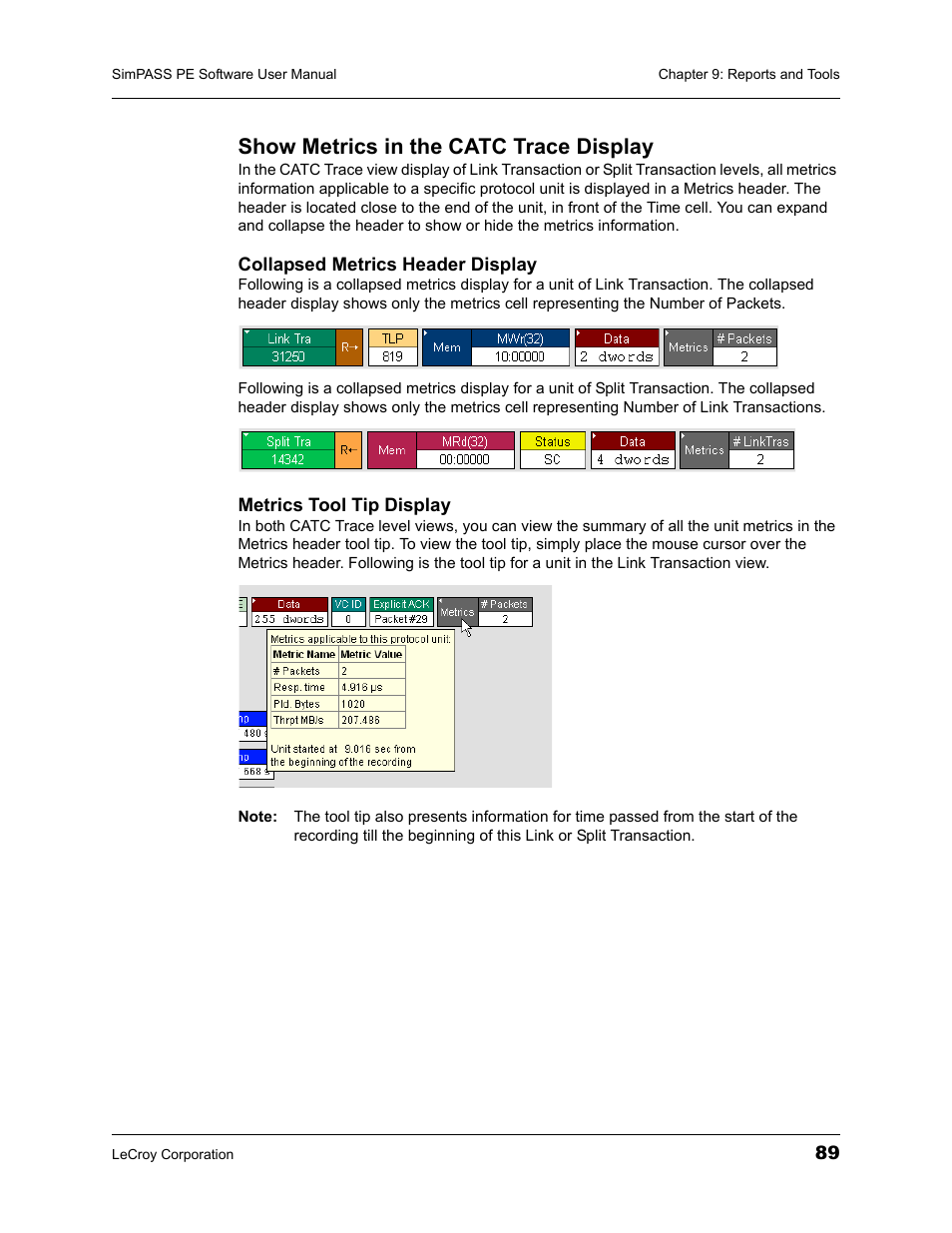 Show metrics in the catc trace display | Teledyne LeCroy SimPASS PE PCI Express Software User Manual User Manual | Page 95 / 120