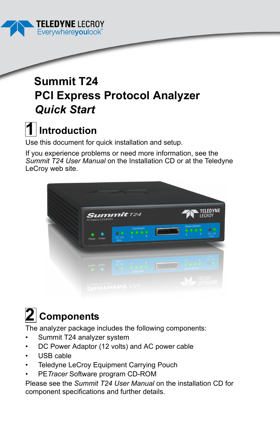 Teledyne LeCroy Summit T24 PCI Express Protocol Analyzer QSG User Manual | 8 pages