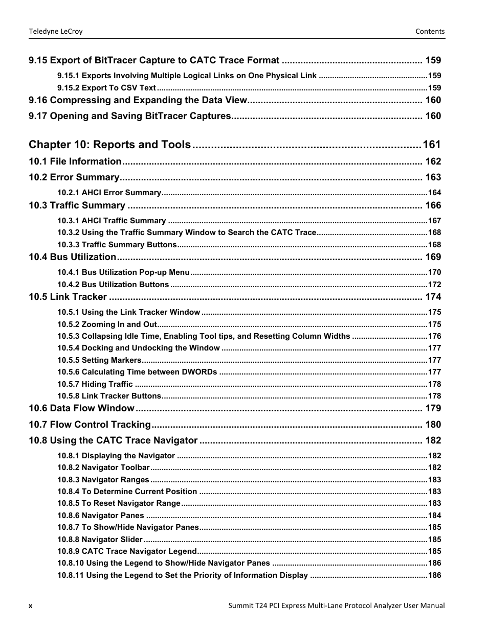 Chapter 10: reports and tools | Teledyne LeCroy Summit T24 PCIe Multi-lane Protocol Analyzer User Manual User Manual | Page 10 / 244