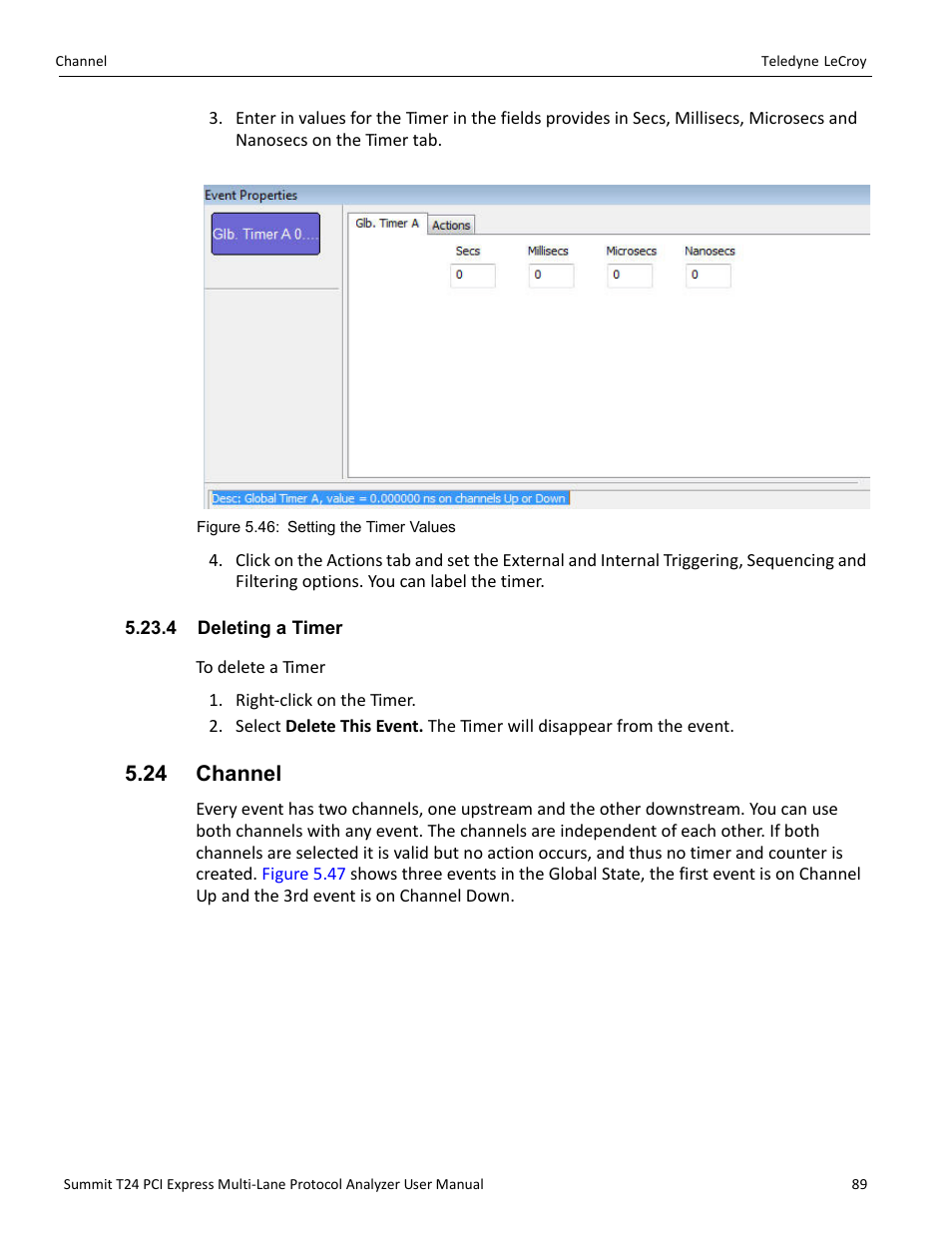 4 deleting a timer, 24 channel | Teledyne LeCroy Summit T24 PCIe Multi-lane Protocol Analyzer User Manual User Manual | Page 101 / 244