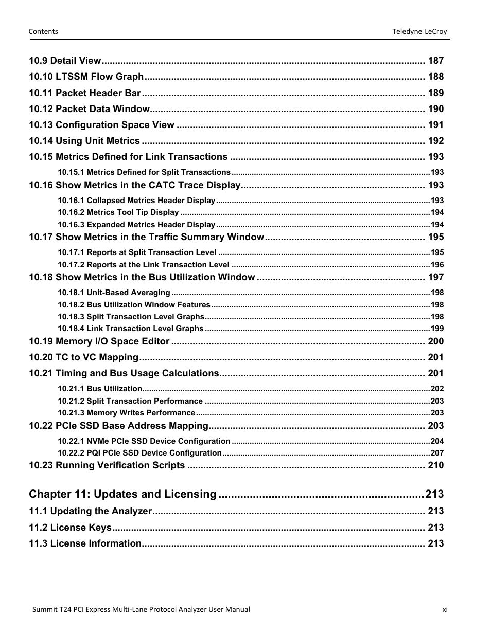 Chapter 11: updates and licensing | Teledyne LeCroy Summit T24 PCIe Multi-lane Protocol Analyzer User Manual User Manual | Page 11 / 244