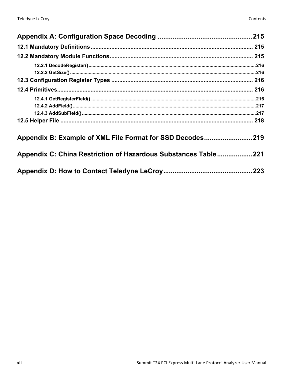 Appendix a: configuration space decoding | Teledyne LeCroy Summit T24 PCIe Multi-lane Protocol Analyzer User Manual User Manual | Page 12 / 244