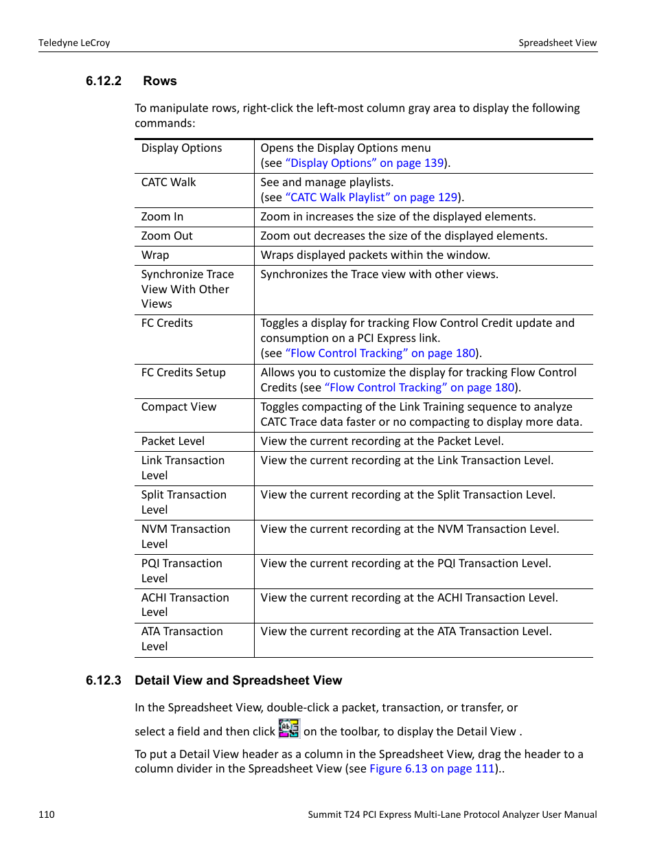 2 rows, 3 detail view and spreadsheet view, 2 rows 6.12.3 detail view and spreadsheet view | Teledyne LeCroy Summit T24 PCIe Multi-lane Protocol Analyzer User Manual User Manual | Page 122 / 244