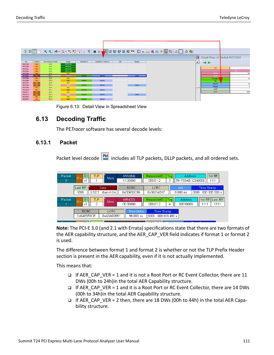 13 decoding traffic, 1 packet | Teledyne LeCroy Summit T24 PCIe Multi-lane Protocol Analyzer User Manual User Manual | Page 123 / 244