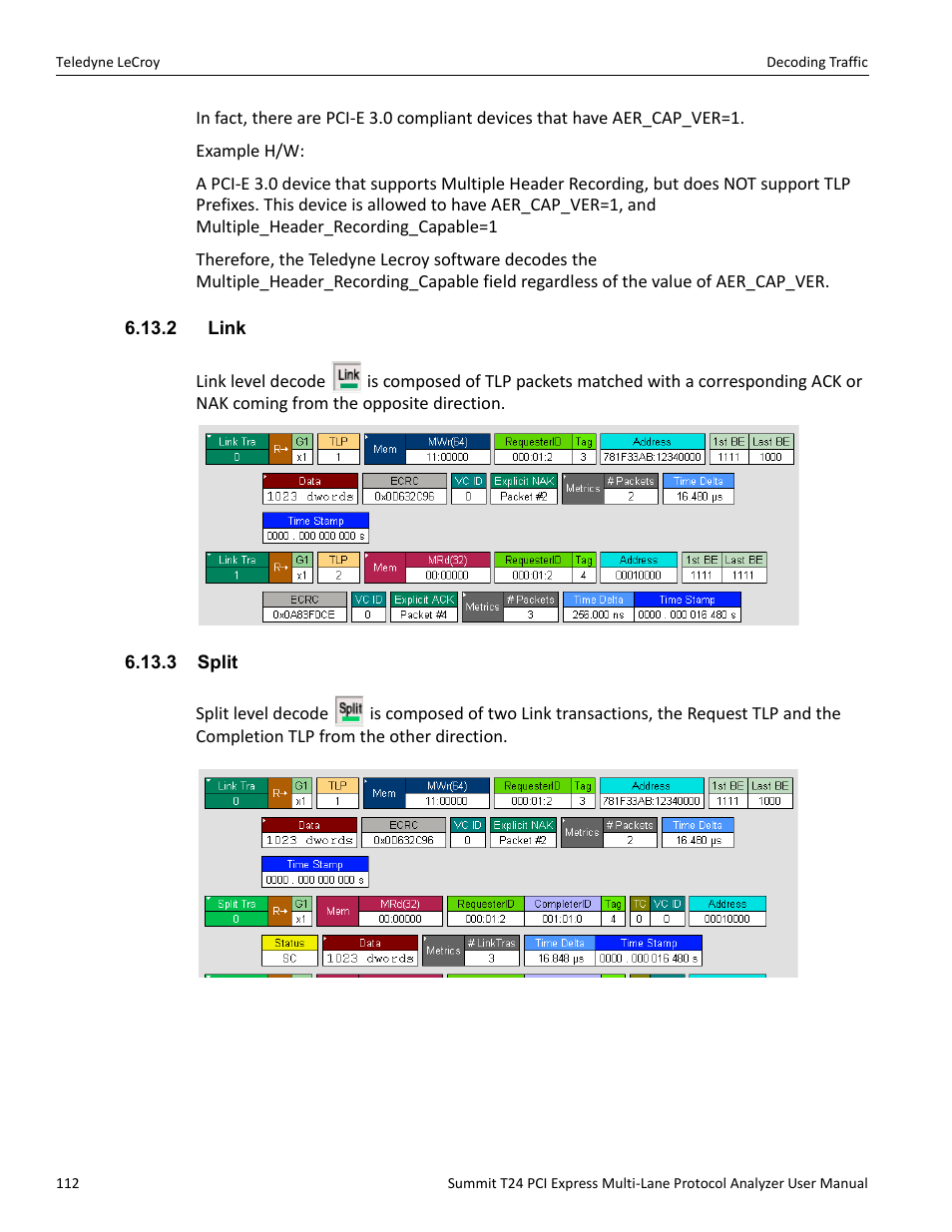 2 link, 3 split, 2 link 6.13.3 split | Teledyne LeCroy Summit T24 PCIe Multi-lane Protocol Analyzer User Manual User Manual | Page 124 / 244