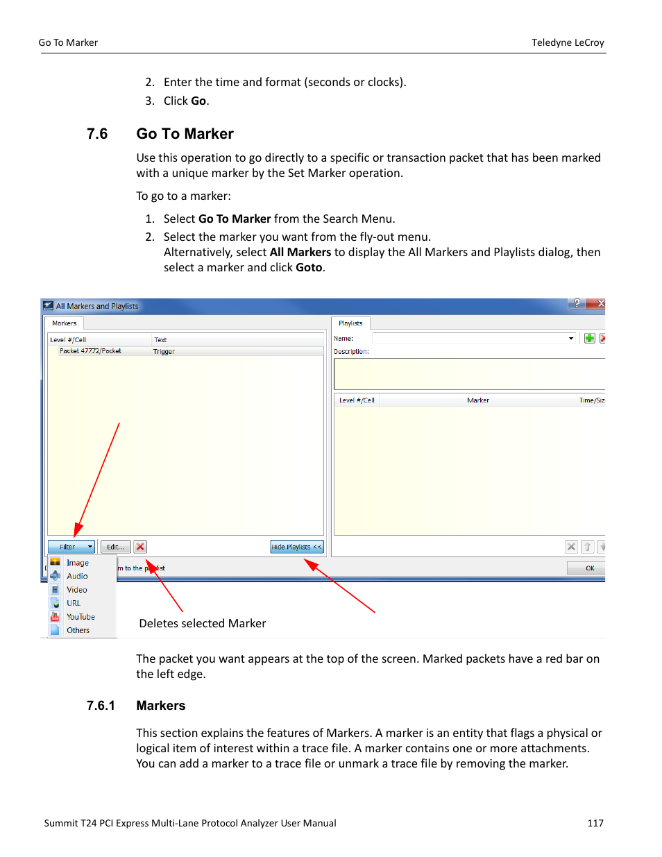 6 go to marker, 1 markers | Teledyne LeCroy Summit T24 PCIe Multi-lane Protocol Analyzer User Manual User Manual | Page 129 / 244