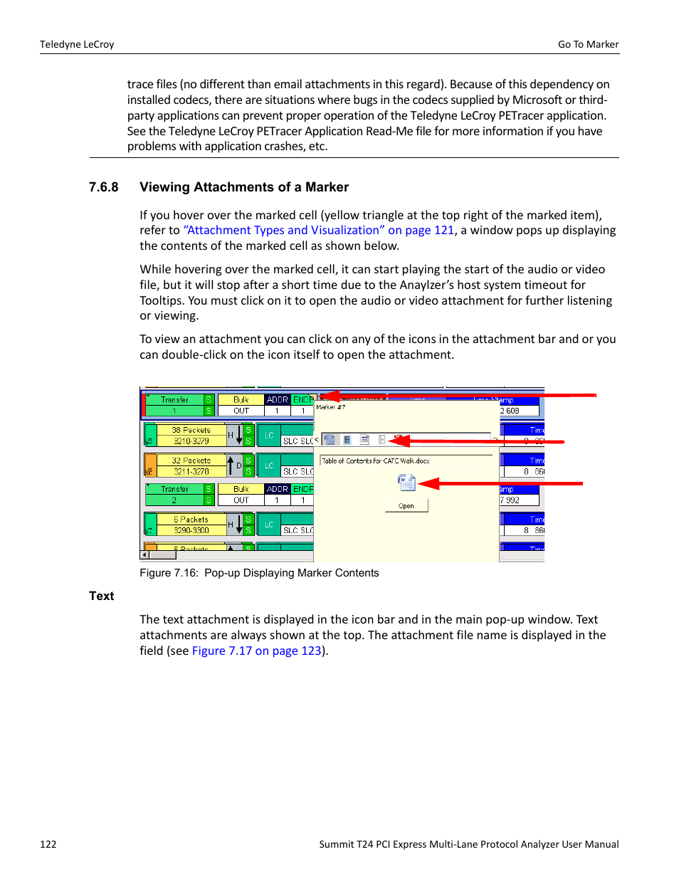 8 viewing attachments of a marker, Text | Teledyne LeCroy Summit T24 PCIe Multi-lane Protocol Analyzer User Manual User Manual | Page 134 / 244