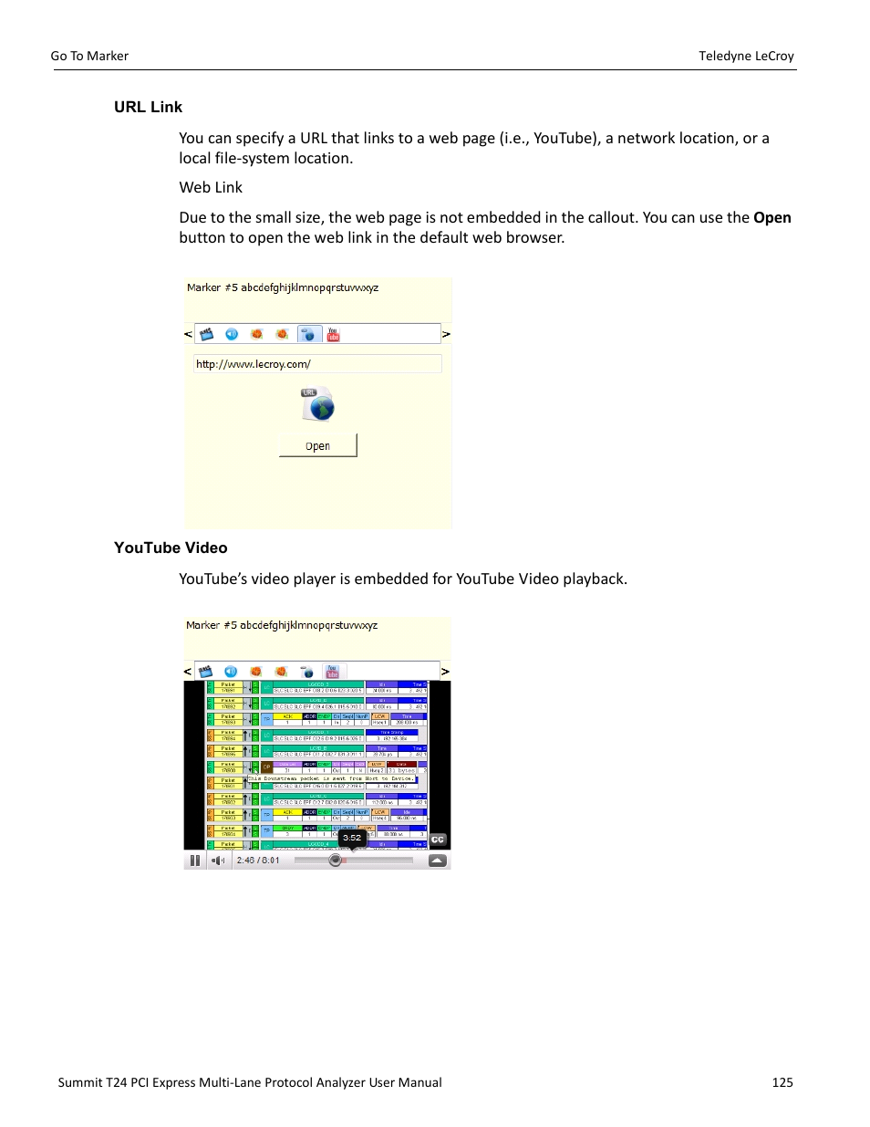 Url link, Youtube video, Url link youtube video | Teledyne LeCroy Summit T24 PCIe Multi-lane Protocol Analyzer User Manual User Manual | Page 137 / 244