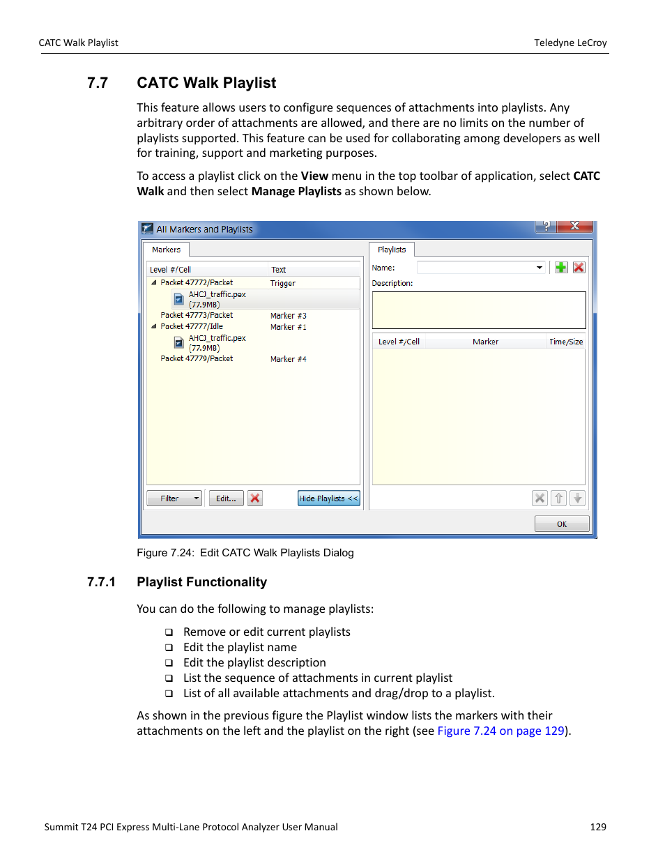 7 catc walk playlist, 1 playlist functionality, Catc walk playlist | Teledyne LeCroy Summit T24 PCIe Multi-lane Protocol Analyzer User Manual User Manual | Page 141 / 244