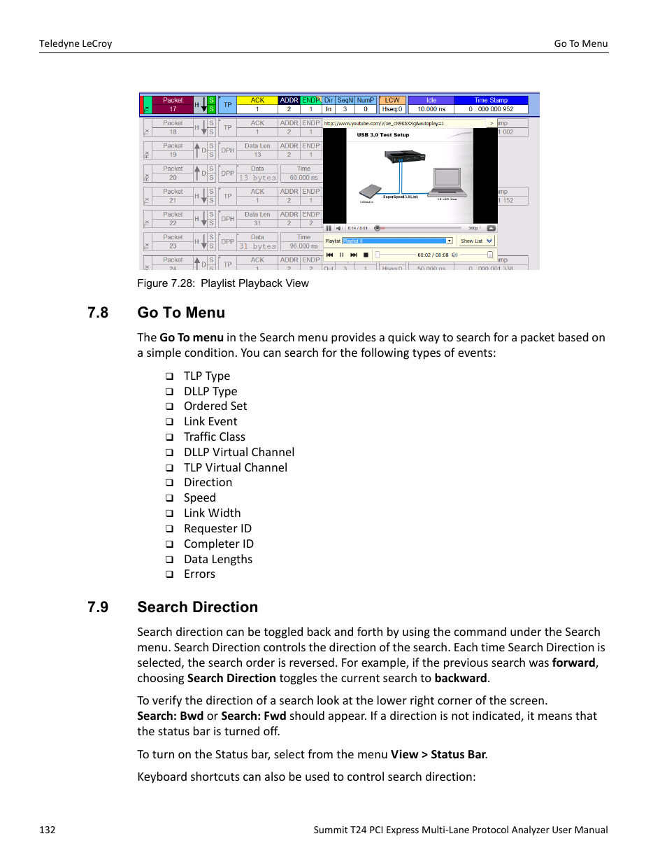 8 go to menu, 9 search direction, 8 go to menu 7.9 search direction | Teledyne LeCroy Summit T24 PCIe Multi-lane Protocol Analyzer User Manual User Manual | Page 144 / 244