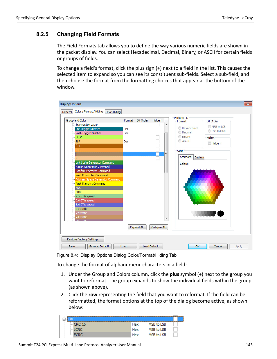 5 changing field formats | Teledyne LeCroy Summit T24 PCIe Multi-lane Protocol Analyzer User Manual User Manual | Page 155 / 244