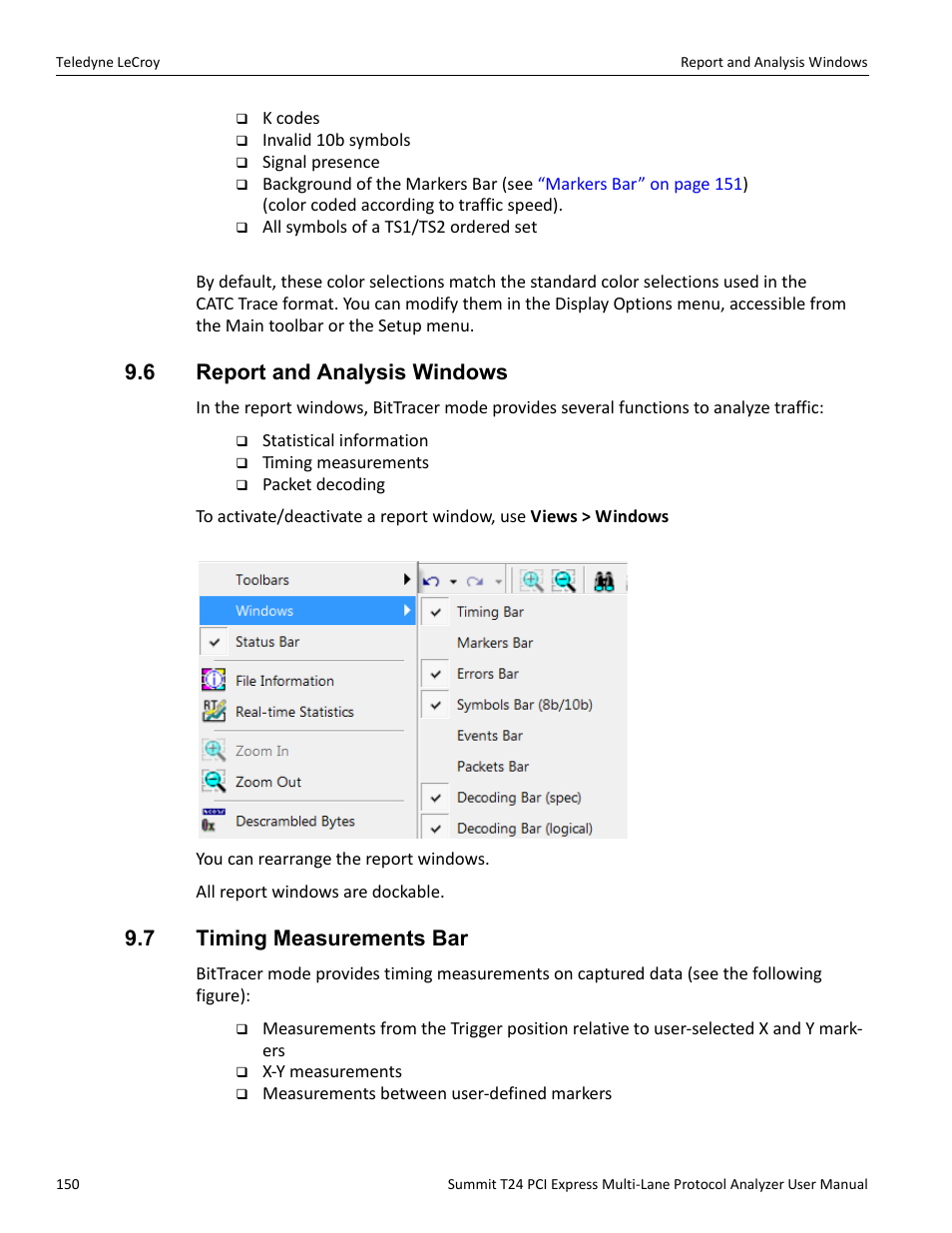 6 report and analysis windows, 7 timing measurements bar | Teledyne LeCroy Summit T24 PCIe Multi-lane Protocol Analyzer User Manual User Manual | Page 162 / 244