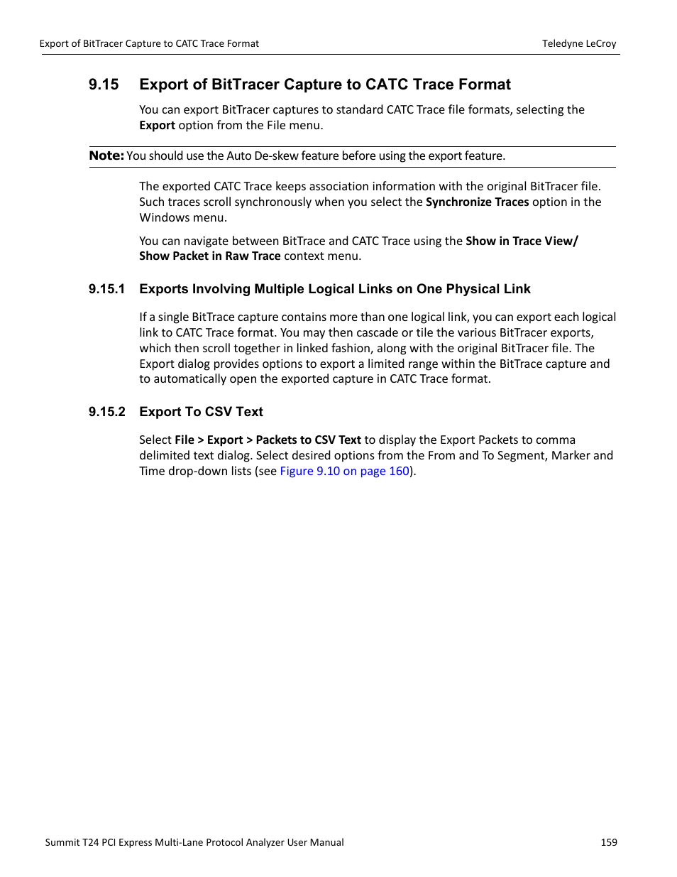 2 export to csv text | Teledyne LeCroy Summit T24 PCIe Multi-lane Protocol Analyzer User Manual User Manual | Page 171 / 244