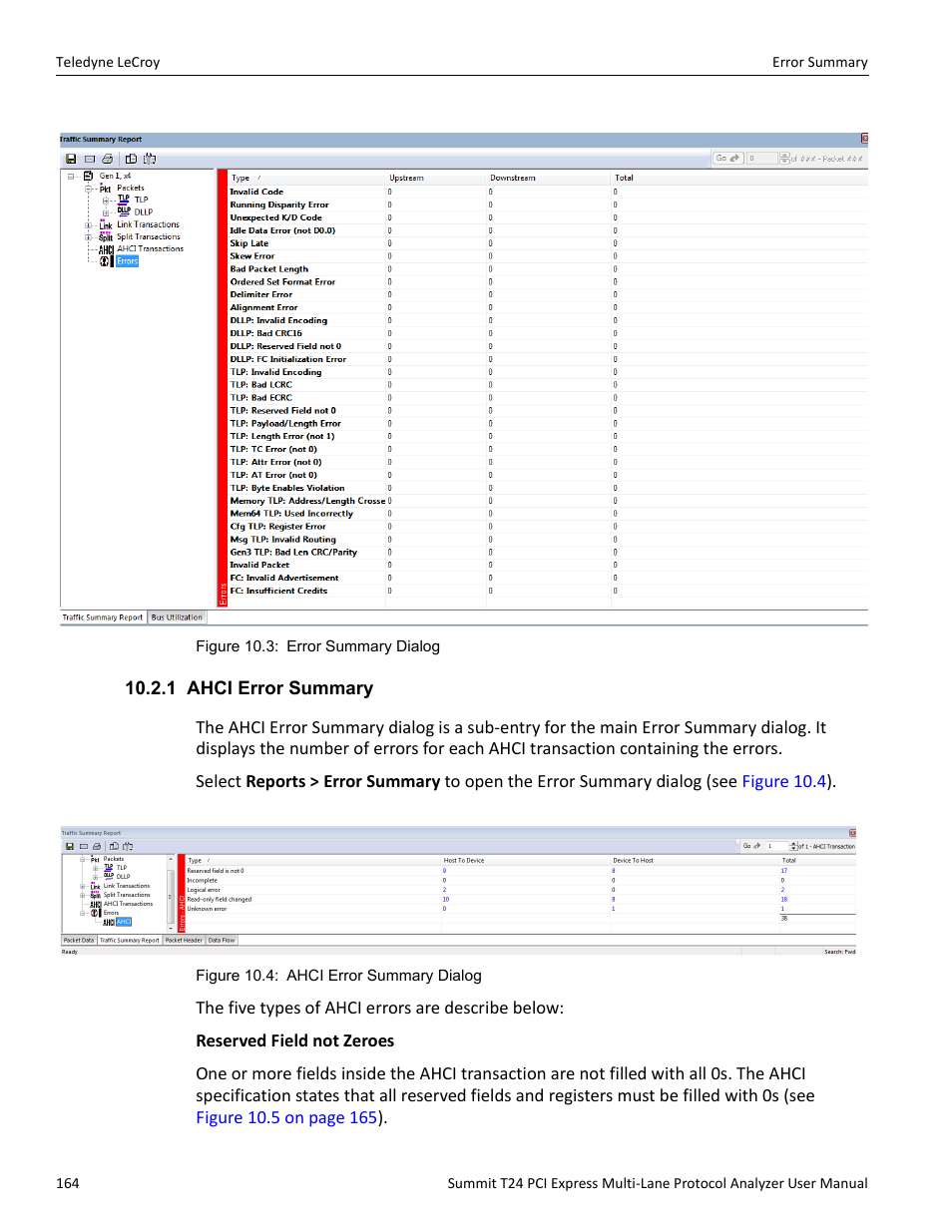 1 ahci error summary | Teledyne LeCroy Summit T24 PCIe Multi-lane Protocol Analyzer User Manual User Manual | Page 176 / 244