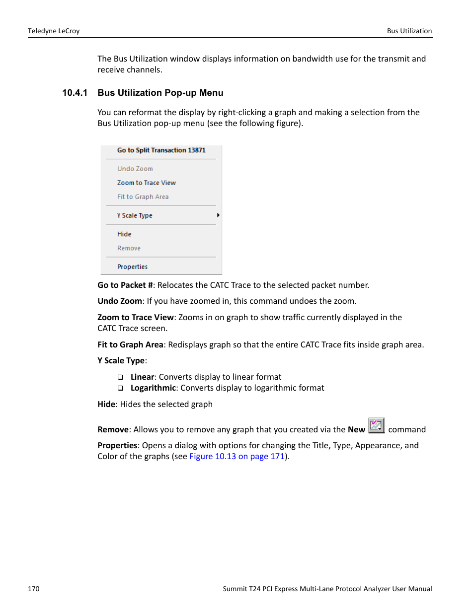 1 bus utilization pop-up menu | Teledyne LeCroy Summit T24 PCIe Multi-lane Protocol Analyzer User Manual User Manual | Page 182 / 244