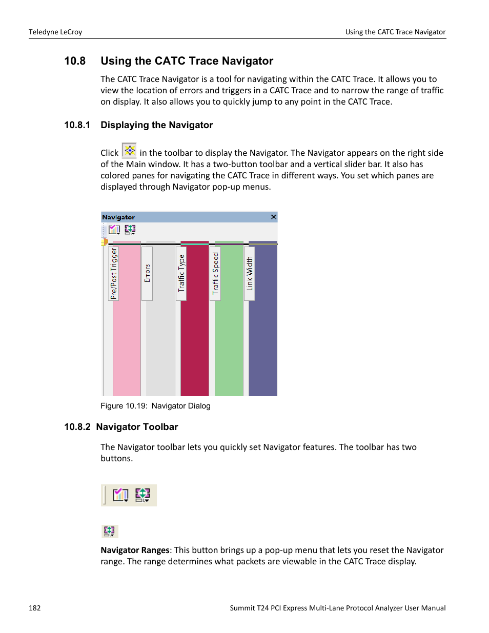 8 using the catc trace navigator, 1 displaying the navigator, 2 navigator toolbar | Teledyne LeCroy Summit T24 PCIe Multi-lane Protocol Analyzer User Manual User Manual | Page 194 / 244