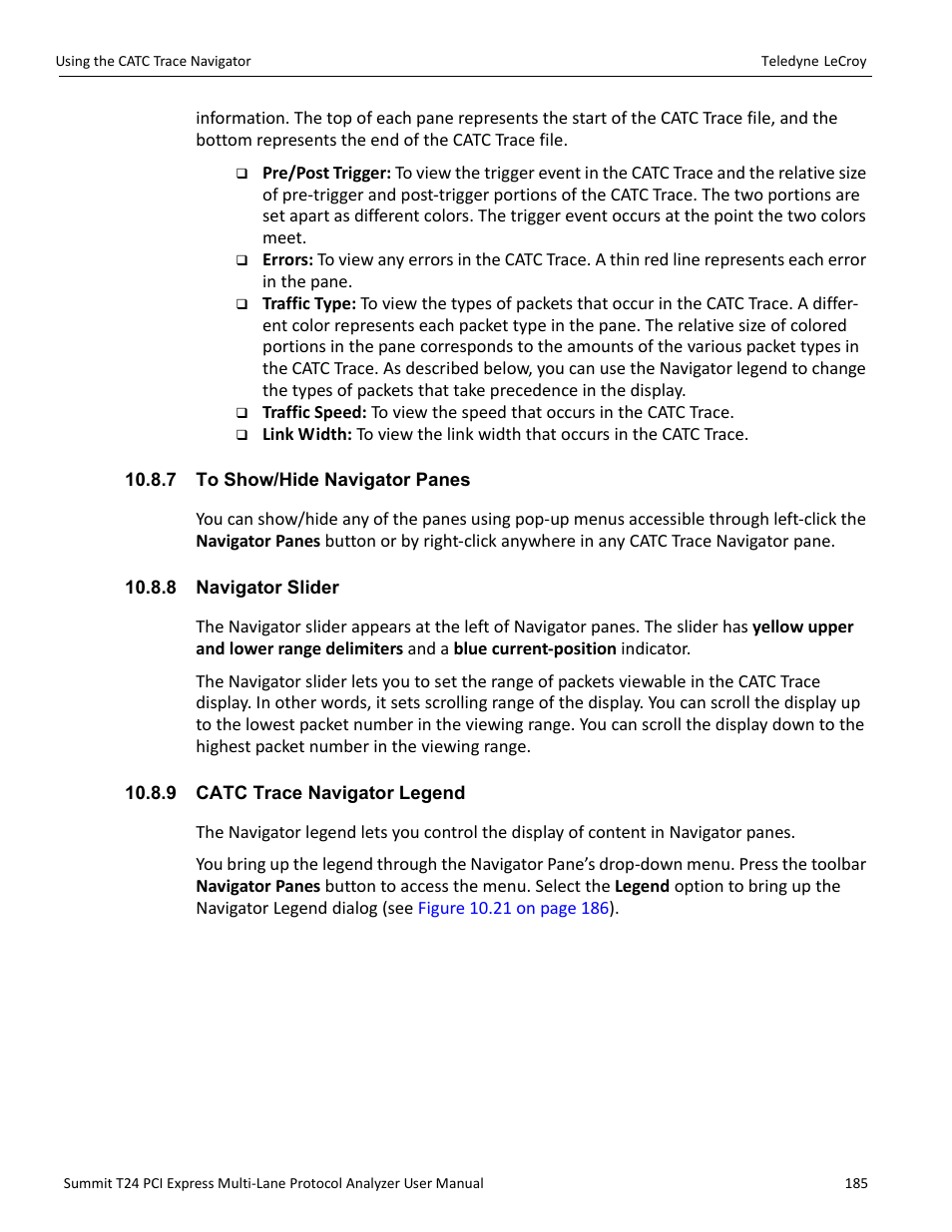 7 to show/hide navigator panes, 8 navigator slider, 9 catc trace navigator legend | Teledyne LeCroy Summit T24 PCIe Multi-lane Protocol Analyzer User Manual User Manual | Page 197 / 244
