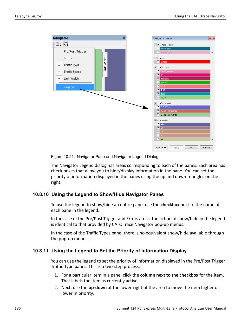 10 using the legend to show/hide navigator panes | Teledyne LeCroy Summit T24 PCIe Multi-lane Protocol Analyzer User Manual User Manual | Page 198 / 244