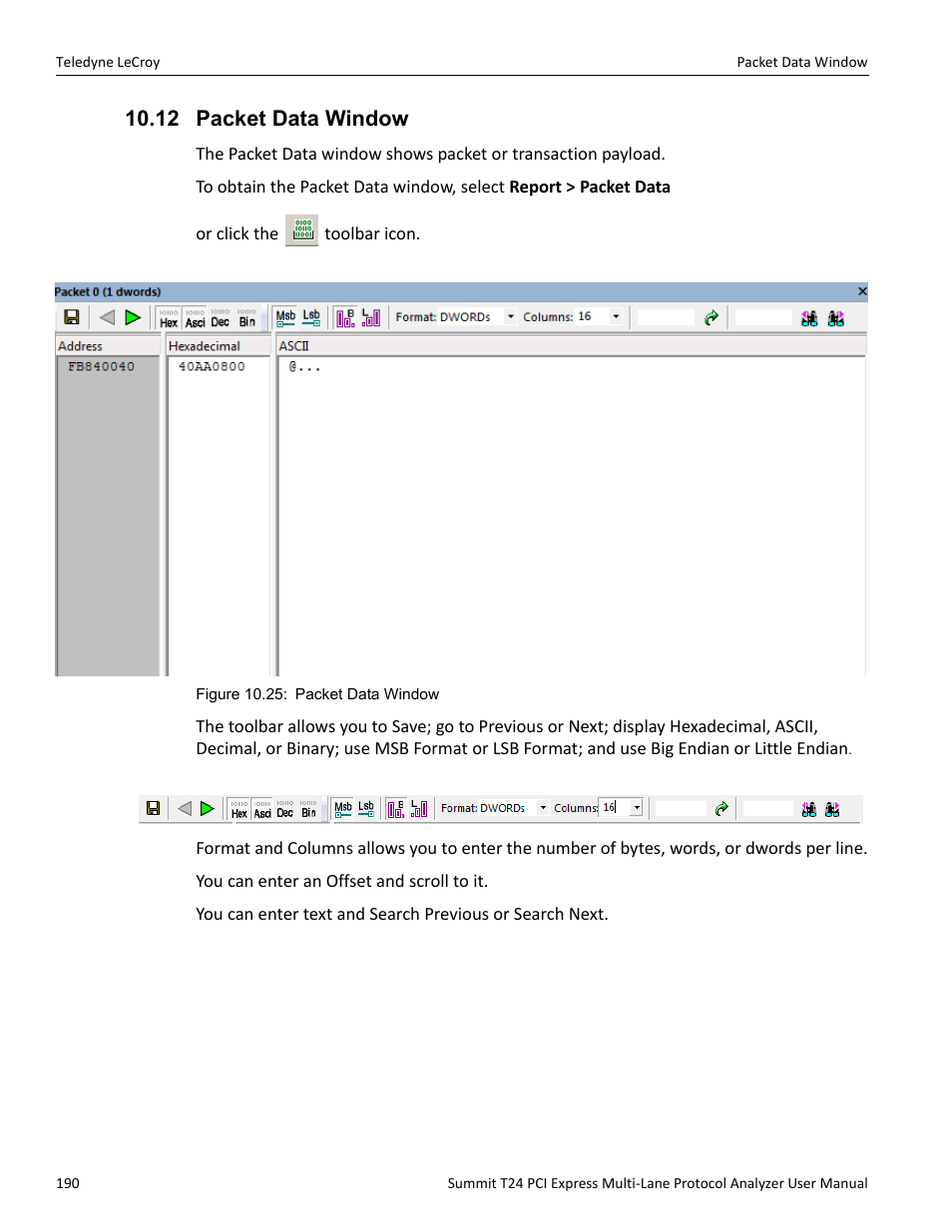12 packet data window | Teledyne LeCroy Summit T24 PCIe Multi-lane Protocol Analyzer User Manual User Manual | Page 202 / 244