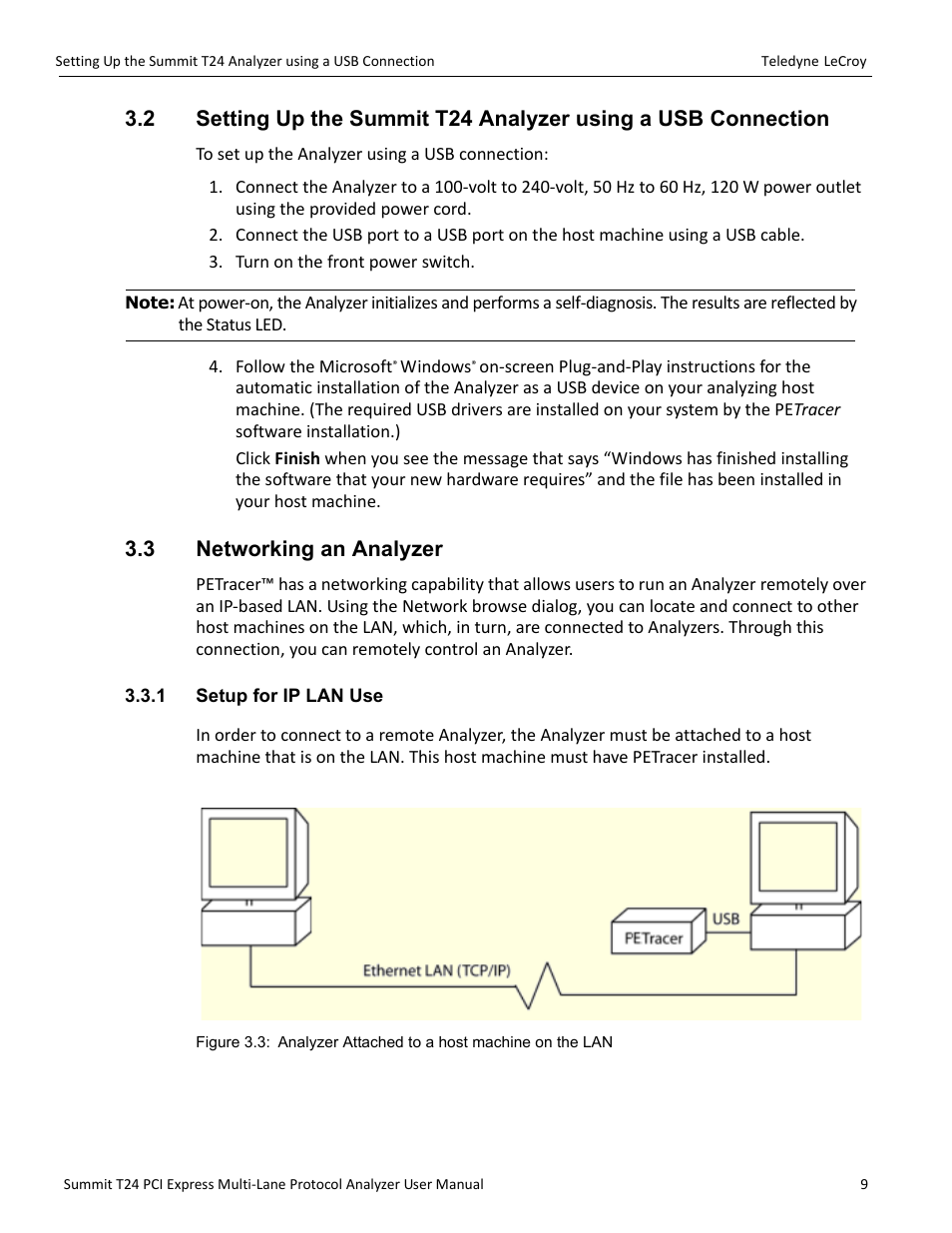 3 networking an analyzer, 1 setup for ip lan use | Teledyne LeCroy Summit T24 PCIe Multi-lane Protocol Analyzer User Manual User Manual | Page 21 / 244