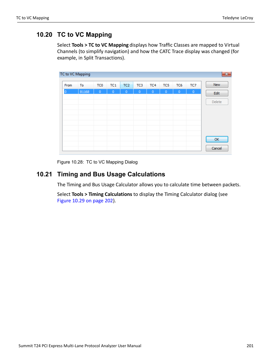 20 tc to vc mapping, 21 timing and bus usage calculations | Teledyne LeCroy Summit T24 PCIe Multi-lane Protocol Analyzer User Manual User Manual | Page 213 / 244