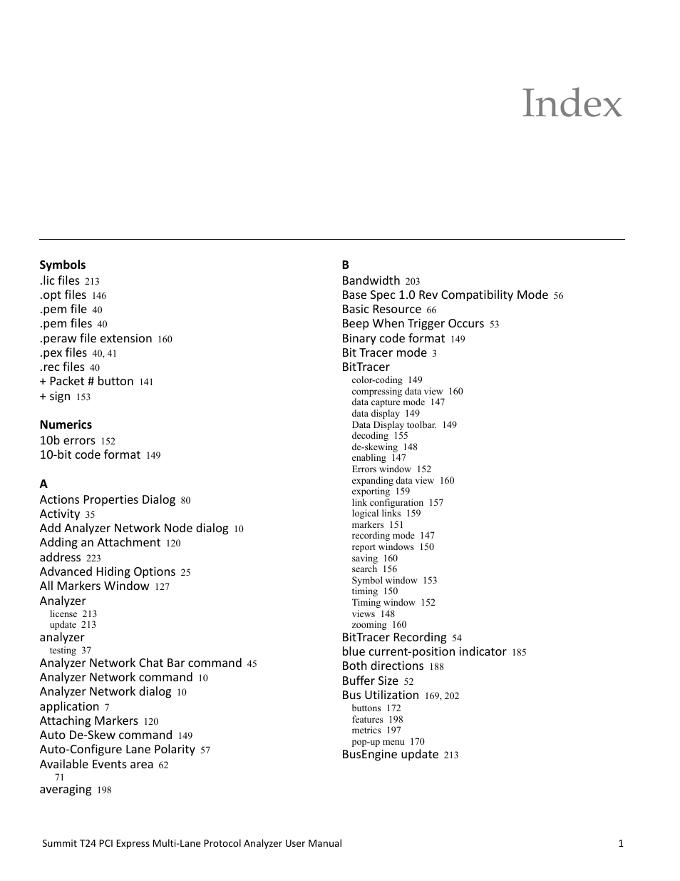 Index | Teledyne LeCroy Summit T24 PCIe Multi-lane Protocol Analyzer User Manual User Manual | Page 237 / 244