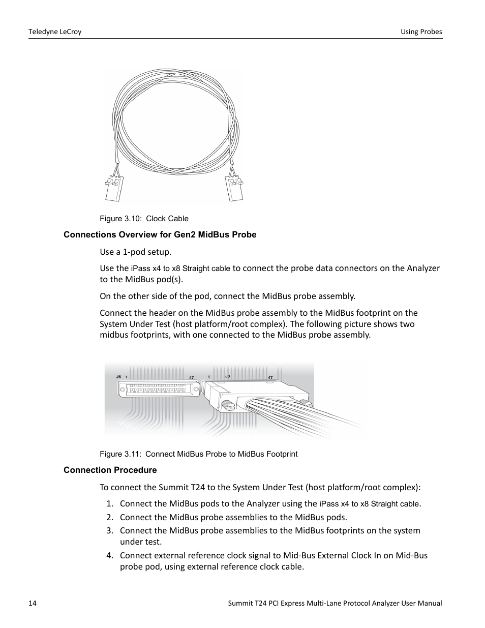 Connections overview for gen2 midbus probe, Connection procedure | Teledyne LeCroy Summit T24 PCIe Multi-lane Protocol Analyzer User Manual User Manual | Page 26 / 244