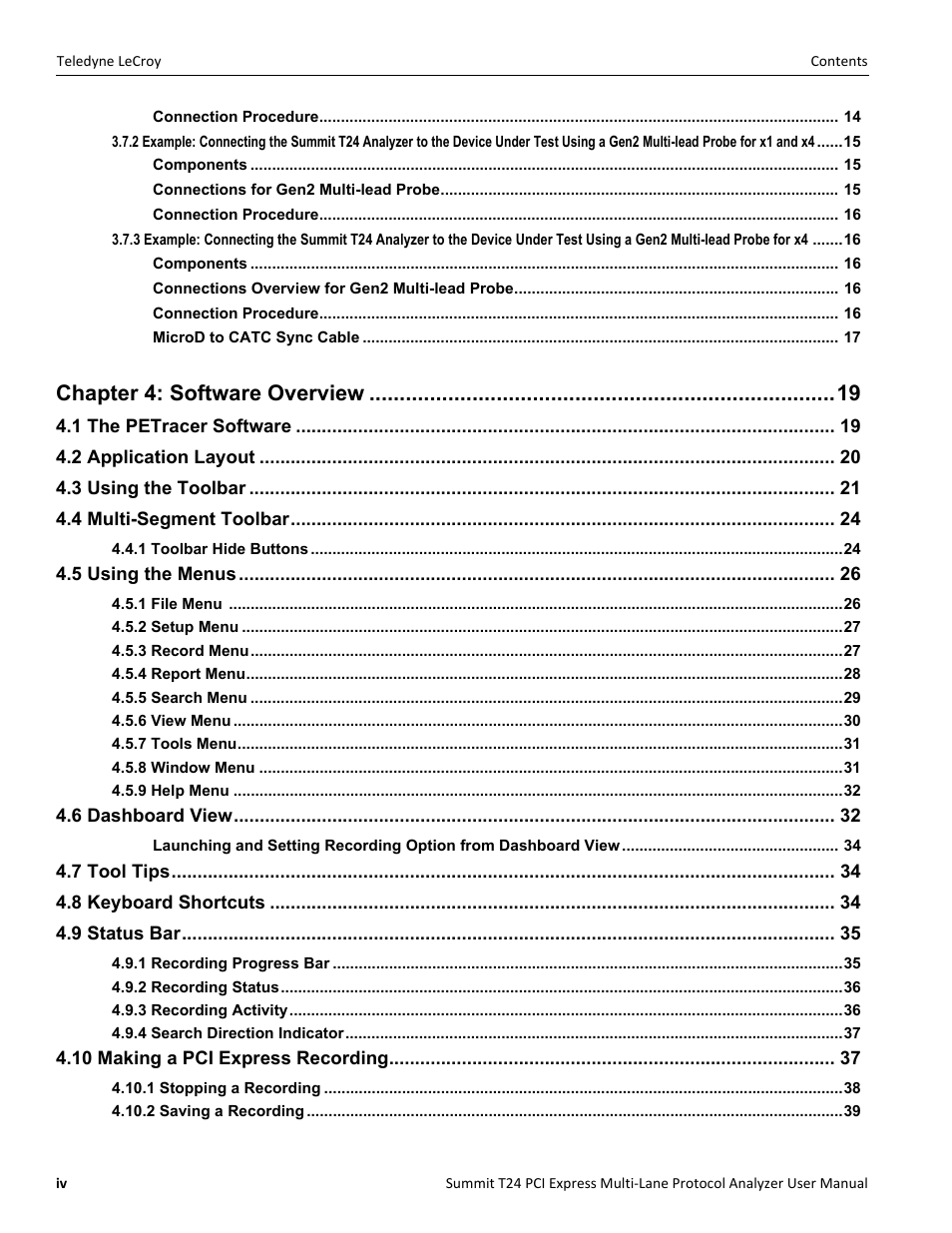 Chapter 4: software overview | Teledyne LeCroy Summit T24 PCIe Multi-lane Protocol Analyzer User Manual User Manual | Page 4 / 244