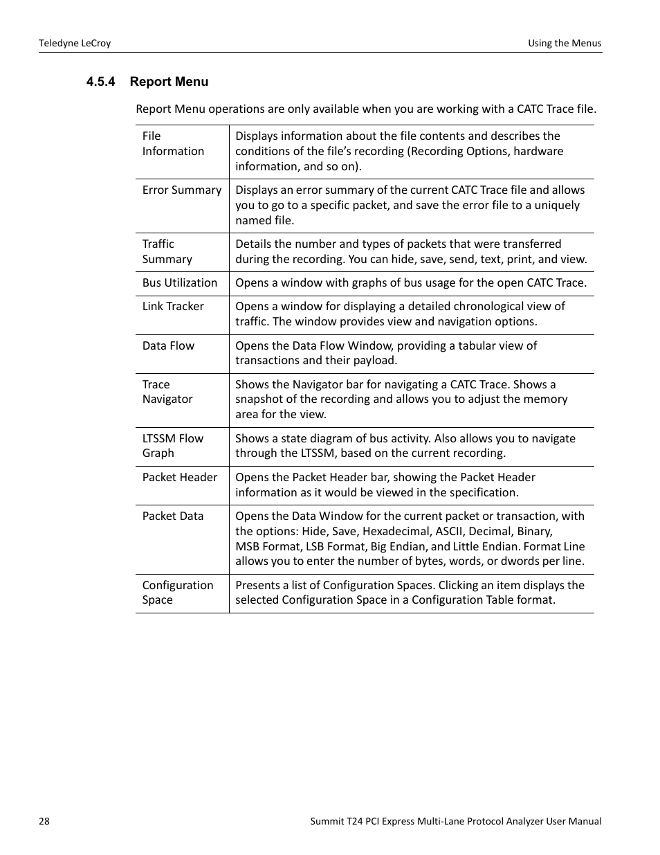 4 report menu | Teledyne LeCroy Summit T24 PCIe Multi-lane Protocol Analyzer User Manual User Manual | Page 40 / 244
