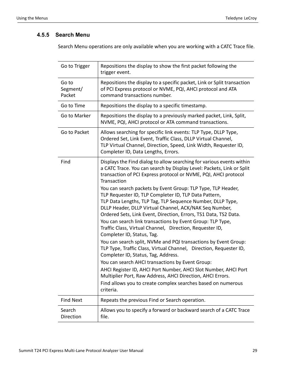 5 search menu | Teledyne LeCroy Summit T24 PCIe Multi-lane Protocol Analyzer User Manual User Manual | Page 41 / 244