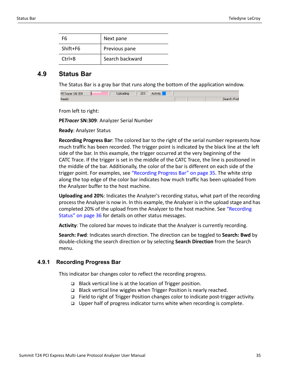 9 status bar, 1 recording progress bar | Teledyne LeCroy Summit T24 PCIe Multi-lane Protocol Analyzer User Manual User Manual | Page 47 / 244