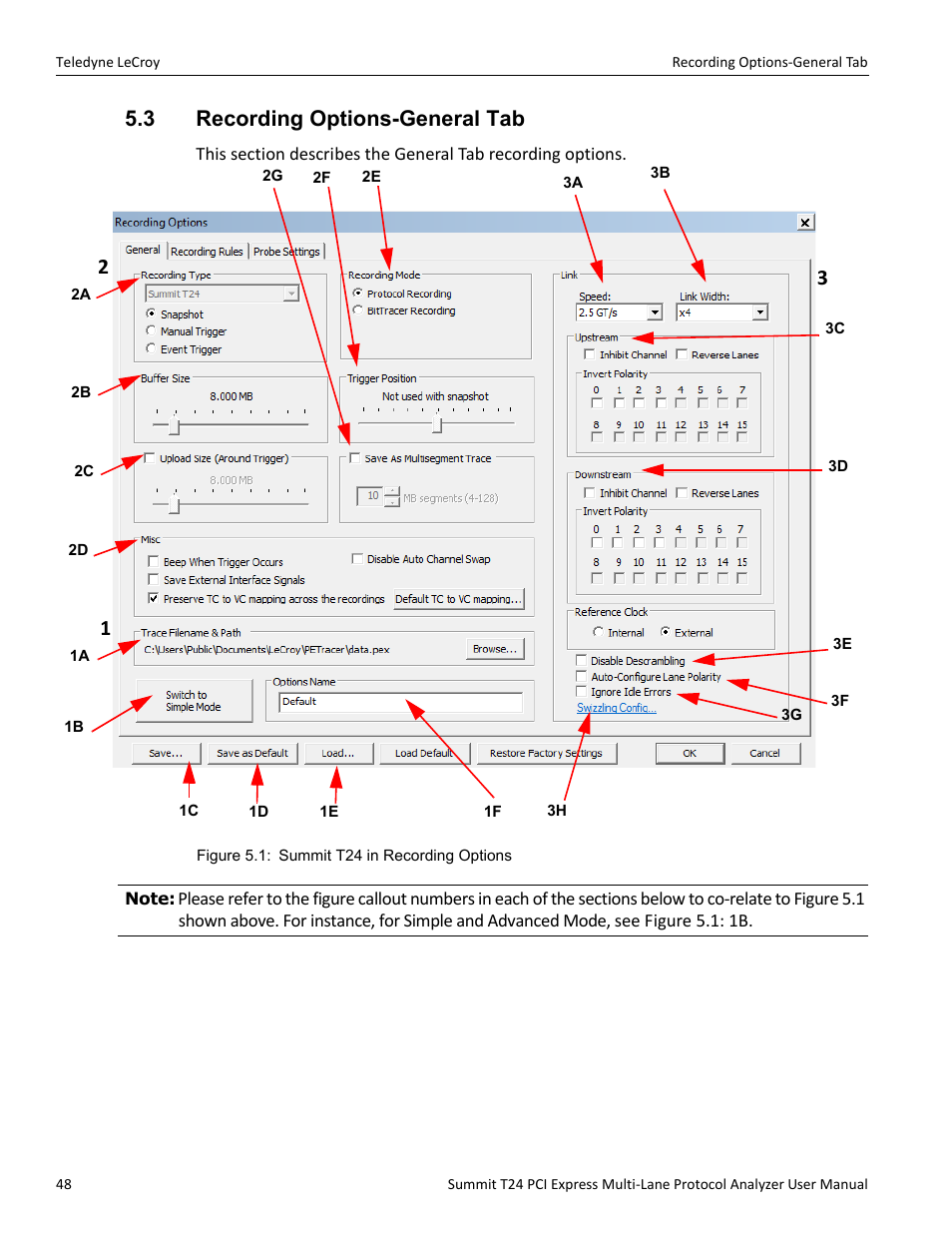 3 recording options-general tab | Teledyne LeCroy Summit T24 PCIe Multi-lane Protocol Analyzer User Manual User Manual | Page 60 / 244