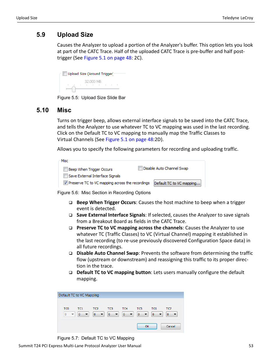 9 upload size, 10 misc, 9 upload size 5.10 misc | Teledyne LeCroy Summit T24 PCIe Multi-lane Protocol Analyzer User Manual User Manual | Page 65 / 244