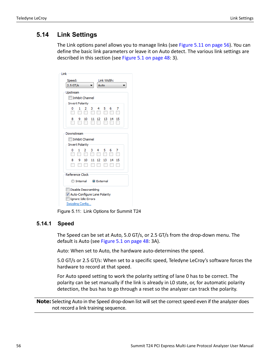 14 link settings, 1 speed | Teledyne LeCroy Summit T24 PCIe Multi-lane Protocol Analyzer User Manual User Manual | Page 68 / 244