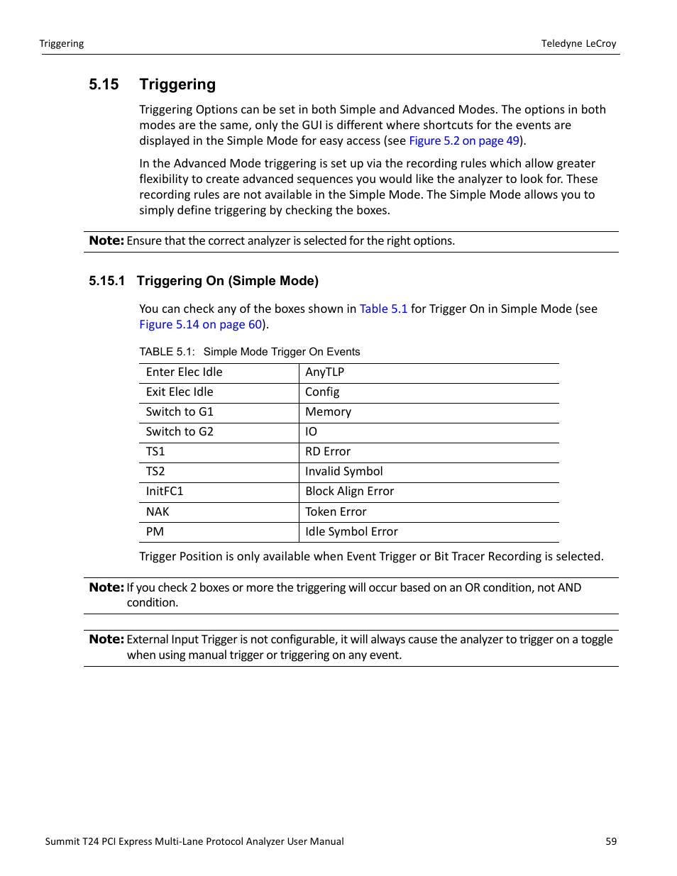 15 triggering, 1 triggering on (simple mode) | Teledyne LeCroy Summit T24 PCIe Multi-lane Protocol Analyzer User Manual User Manual | Page 71 / 244