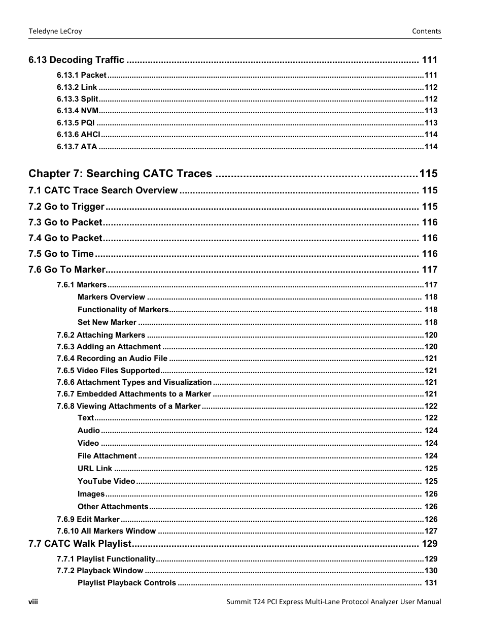 Chapter 7: searching catc traces | Teledyne LeCroy Summit T24 PCIe Multi-lane Protocol Analyzer User Manual User Manual | Page 8 / 244